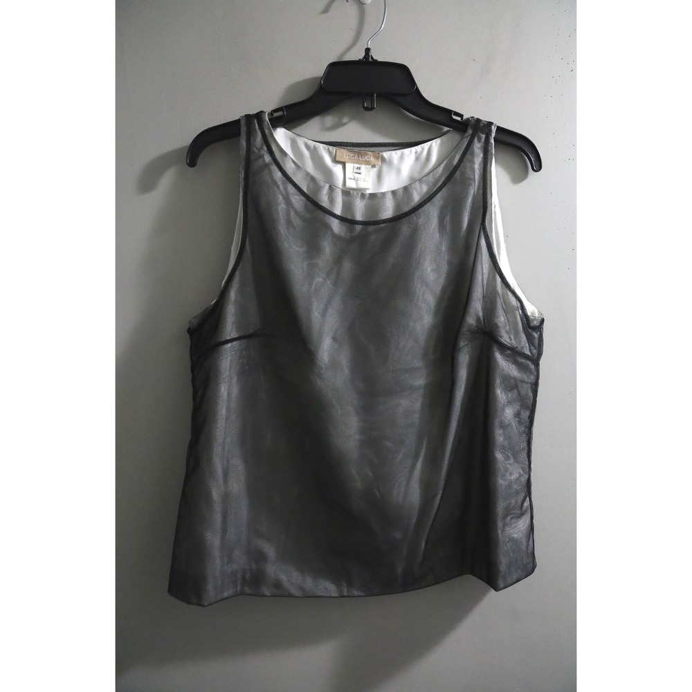 Luca Luca Black Mesh White Silk Lined Sleeveless Top Made in Italy Size 48 IT